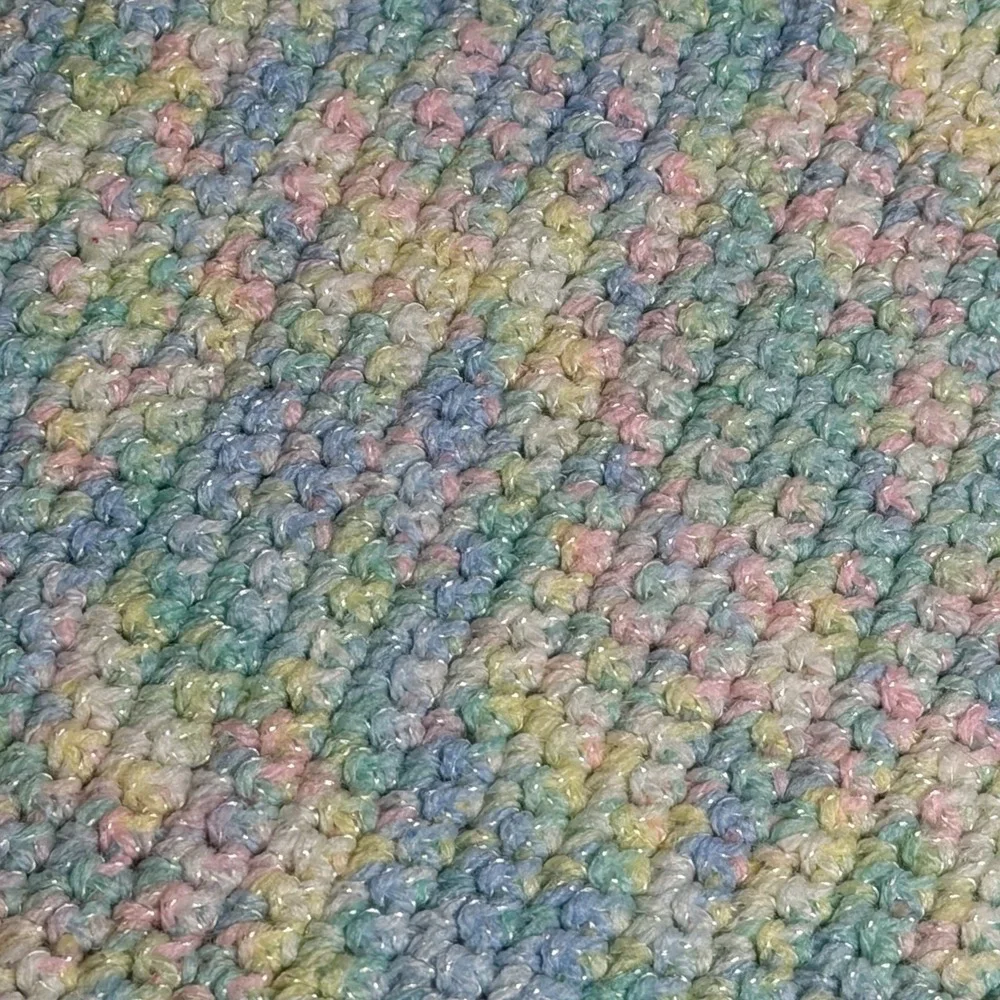 Baby  Crib Blanket Afghan Handmade Crochet Knit Pastel  Colors 46x36 Vintage‎